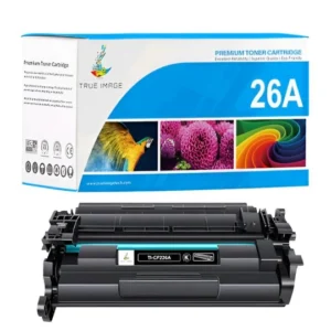 : Cartouche toner laser couleur 26A utilisée pour l’impression de documents et images avec des couleurs nettes et de haute qualité.