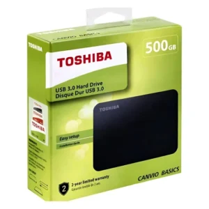 Disque dur externe Toshiba 500GB portable utilisé pour stocker et sauvegarder des fichiers, photos et vidéos